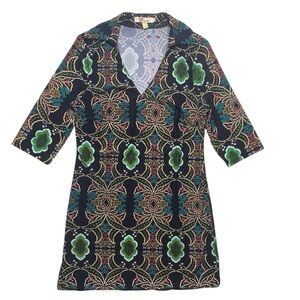 Anthro Aryeh Liquid Knit Mini Dress Size S Collar Colorful Ethnic Career Stretch